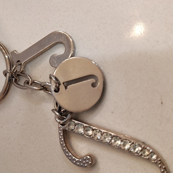 Silver Initial J Keychain with Rhinestones and multiple J charms - Picture 3 of 5
